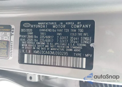 2021 Hyundai Tucson Value из США, поврежденный, VIN KM8J3CA40MU393295